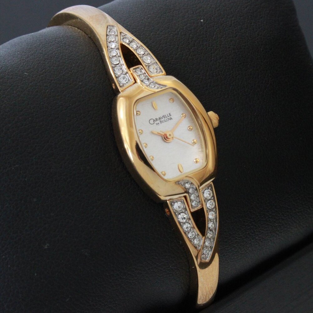 Caravelle Ladies Gold Tone Watch ½ Bangle Bracelet MOP Dial 16mm - Picture 2 of 13